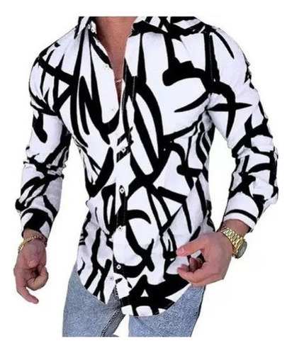 Camisa De Manga Larga Con Estampado Rayas 3d Casual Para