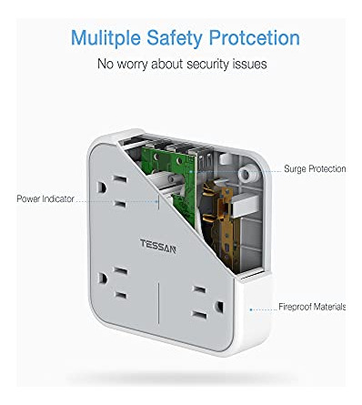 Extensor De Enchufe Múltiple Usb Tessan Surge