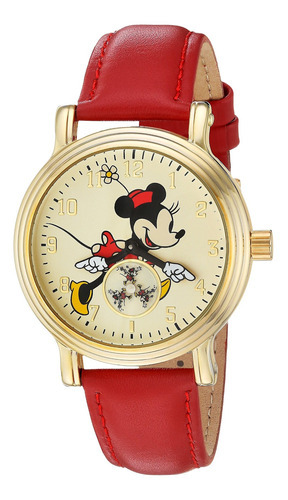 Reloj Mujer Disney W002767 Cuarzo Pulso Rojo En Cuero
