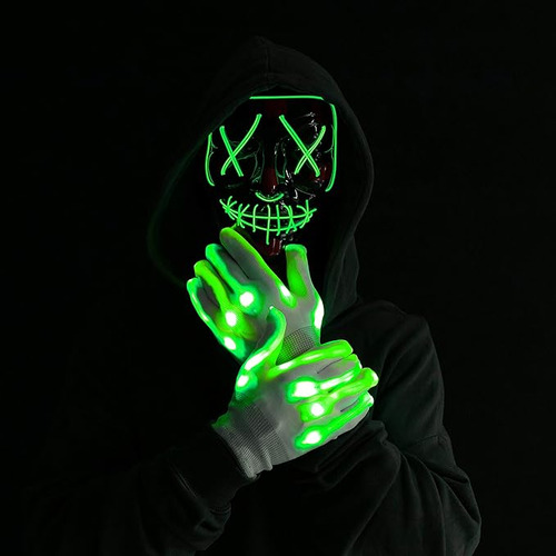 Máscara Led De Halloween Con Luz Y Guantes