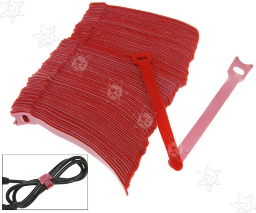 100 X Reutilizables Rojo Ajustable Correa Ordenado Bridas Or