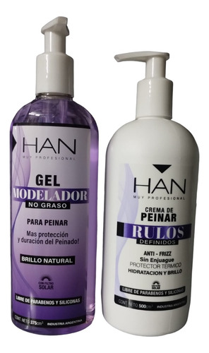 Combo Gel Modelador No Graso + Crema De Peinar Rulos G Han