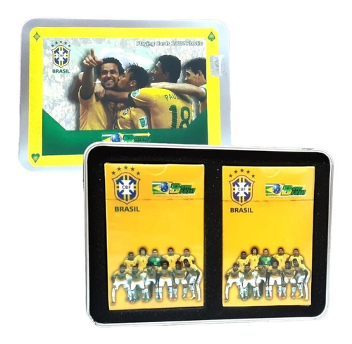 Estojo Lata 2 Baralho Brasil Colecionável Seleção Brasileira