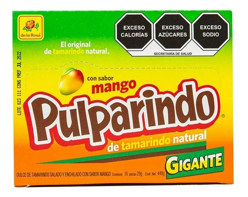 3 Pza Pulparindo De La Rosa Gigante Sabor Mango 16 Pzas De 2