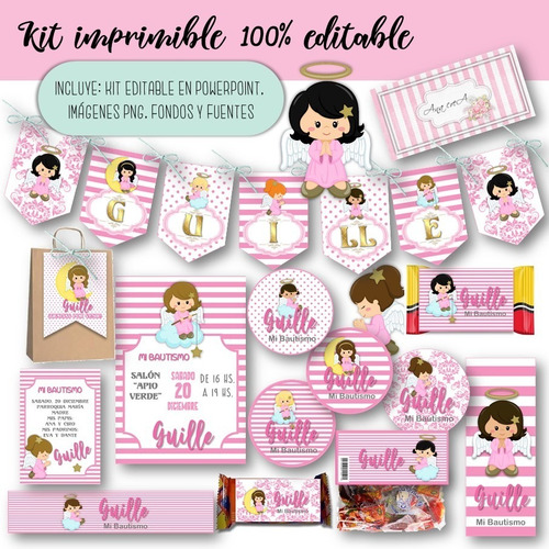 Kit Imprimible Bautismo Angelita #1 100% Editable Candy Bar