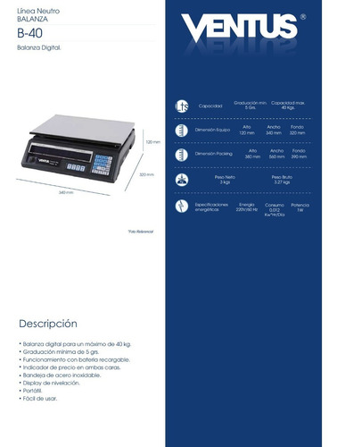 Imagen 8 de 8 de Pesa Balanza Digital Cocina Negocio Y Almacen 40 Kg Ventus