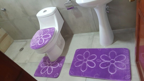 Set Juego De Baño 3d Confort 3 Piezas Morado Flor New