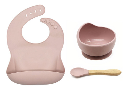 Kit Para Bebés, Babero + Bowl Plato Con Cuchara - Silicona