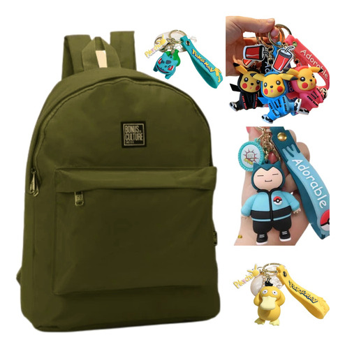 Mochila Escolar Pokemon Llavero Con Muñeco 43x29cm Infantil