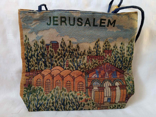 Bolso Tela Bordada Motivo Paisaje Jerusalem Original Usado 