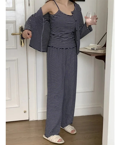 Conjunto De Pijama De Punto A Rayas Con Almohadilla Para El