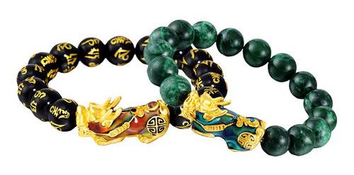 2 Piezas Chino Feng Shui Amuleto Obsidiana Pixiu Chapado En