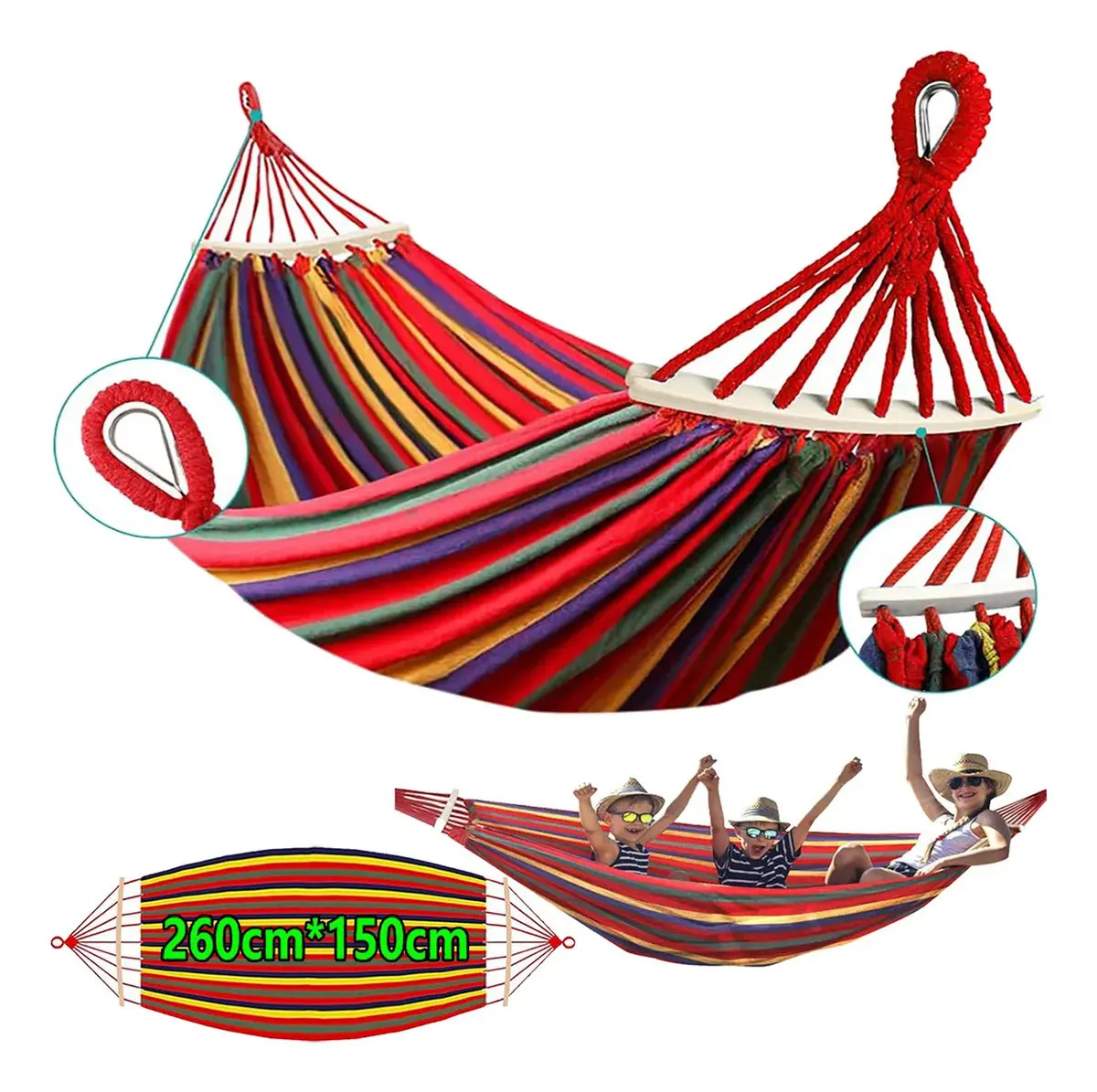 Hamaca 100% Algodón Para Jardín Camping Exterior Portátil Mueble Promoción 260x150cm