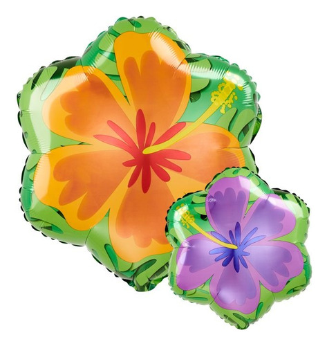 4 Globos Flores Hawaiana Morado Naranja Met 18 Fiesta Luau V