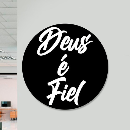 Placa Decorativa Preta - Frase Deus É Fiel