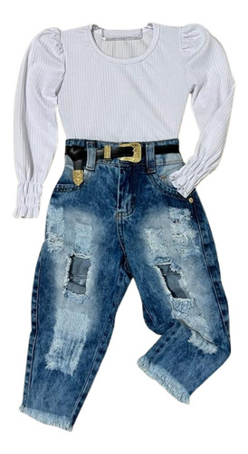 Roupa De Frio Menina Blusa E Calça Jeans Moda Mini Diva Luxo