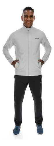 Conjunto Agasalho Mizuno Basic Cinza Preto Masculino P