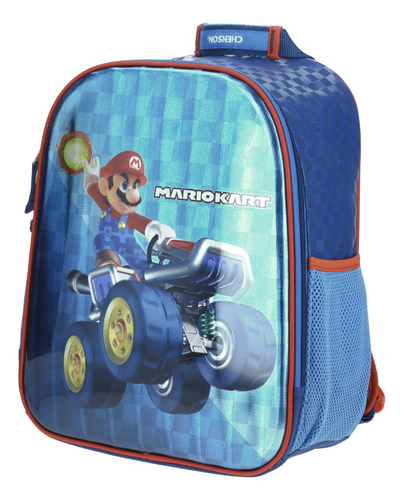 Mochila Chica Preescolar Kinder Chenson Mario Bros Kart Mb65724-9 Coleccion Markt Color Azul