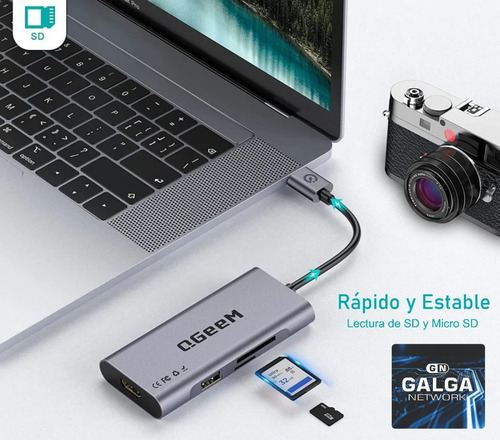 Imagen 7 de 9 de Hub Qgeem 7 En 1 Adaptador Usb A Hdmi/3*usb/usb C/sd/microsd