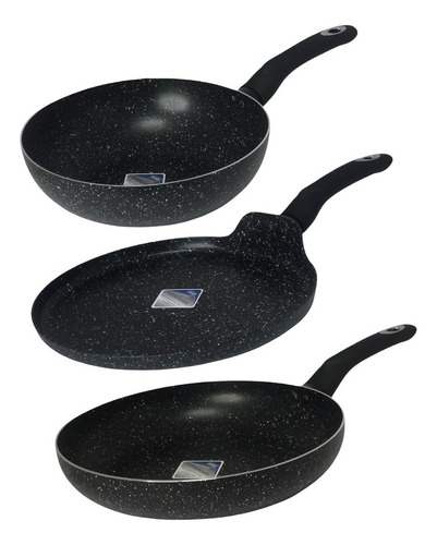 Sartenes Amercook® Recubrimiento Mármol Antiadherente 3 Pz Color Negro