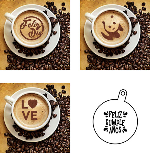 Stencil 3d Para Pintar Café Reutilizable X 5 Unid. De 7x7cm