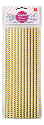 Canudo Papel Chevron Branco E Dourado 6mmx200mm 12 Unidades