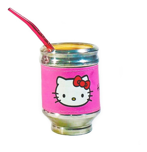 Imagen 2 de 3 de Termo Acero Inoxidable 1 L Mate Aluminio Madera Hello Kitty