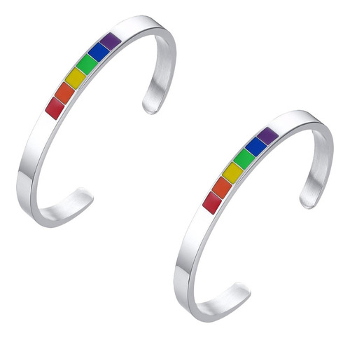 2 Piezas De Acero Rainbow Pride Gay Lgbt Pulsera Charm