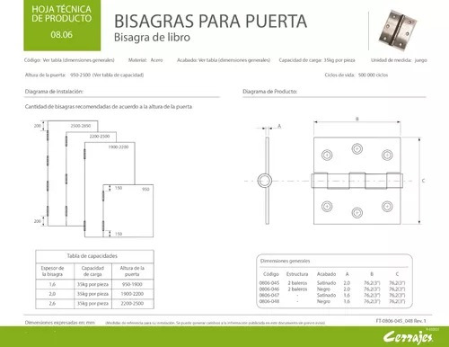 Pack-2-juego Bisagras De Libro Cerrajes Con Balero 0806-046