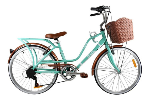 Bicicleta urbana Monk Loving R24 6v frenos v-brakes color turquesa con pie de apoyo