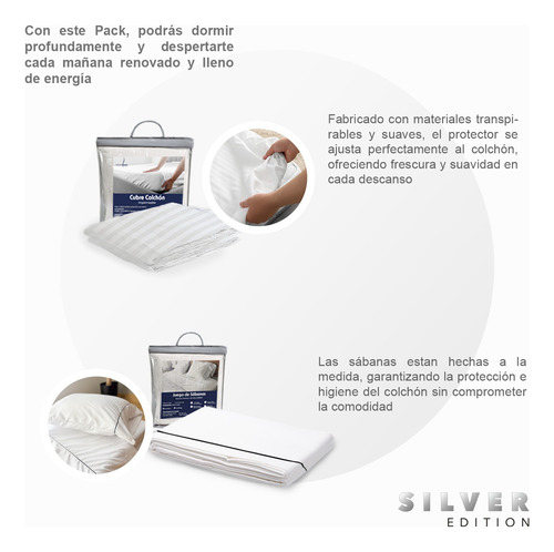 Colchón Matrimonial 10 Cm + Sábanas, Protector Y Almohada Blanco Con Gris