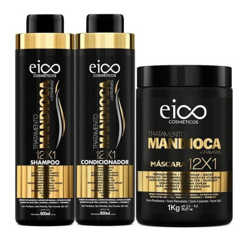 Imagem 1 de 1 de Eico Mandioca Kit Shampoo Condicionador 800ml + Máscara 1kg