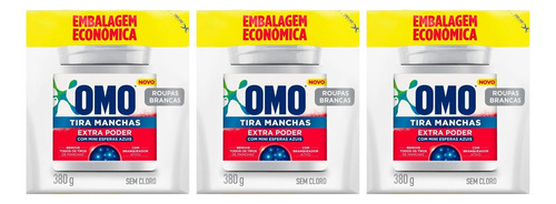 Kit 3 Omo Tira Manchas Em Pó Extra Poder Sem Cloro 380g