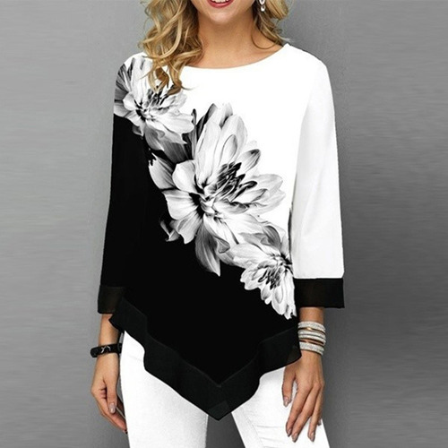 Blusa De Mujer De Talla Grande Con Estampado Floral Y Mangas