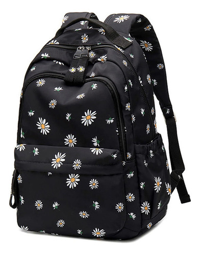 Mochila Negra Para Niña Con Estampado De Margaritas