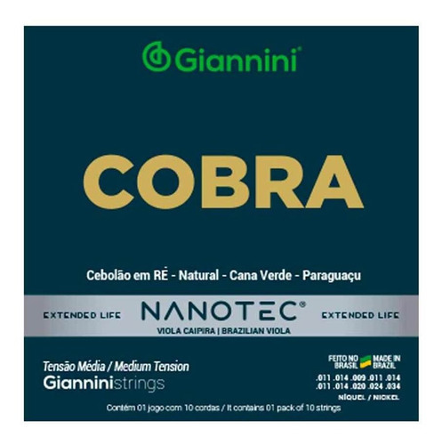 Encordoamento Giannini Cobra Viola Caipira Média Nanotec Ré