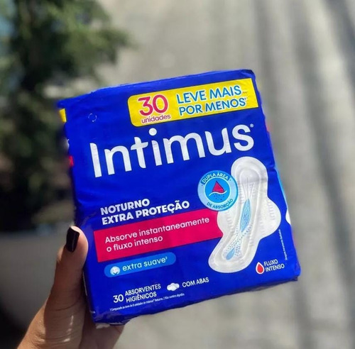 Absorventes Intimus Noturno 30 Unid Com Abas Algodão