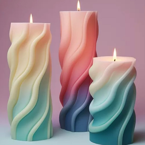Set 3 Moldes De Silicona Para Velas Cilindros Ondulados