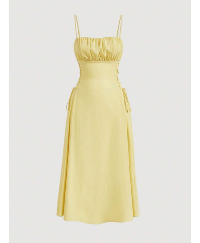Vestido De Tirantes Unicolor Pecho Con Fruncido Con Cordón L