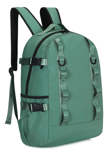 Mochila Discovery 19 Tiras Mesh Ajustables Resistente Color Verde Diseño De La Tela Lisa