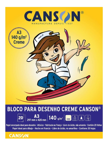 Bloco Desenho Creme Infantil 20 Fls A3 140gm/² Canson