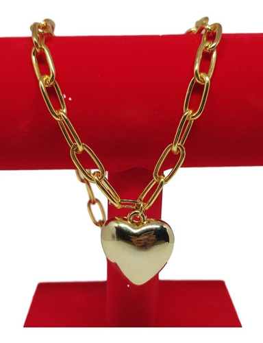 Colar Coração Feminino Banhado Ouro Chocker Dourada Elos