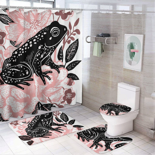Juego De Cortinas De Baño 1553q, 4 Unidades, Con Alfombras A
