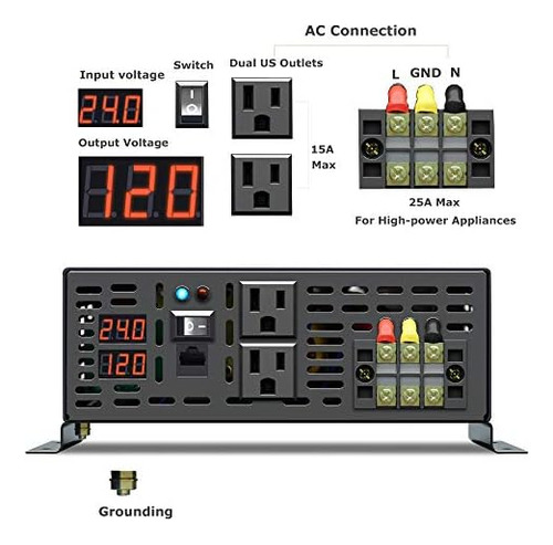 Wzrelb 2000w 24vdc 120vac Inversor De Energía De Onda Sinuso