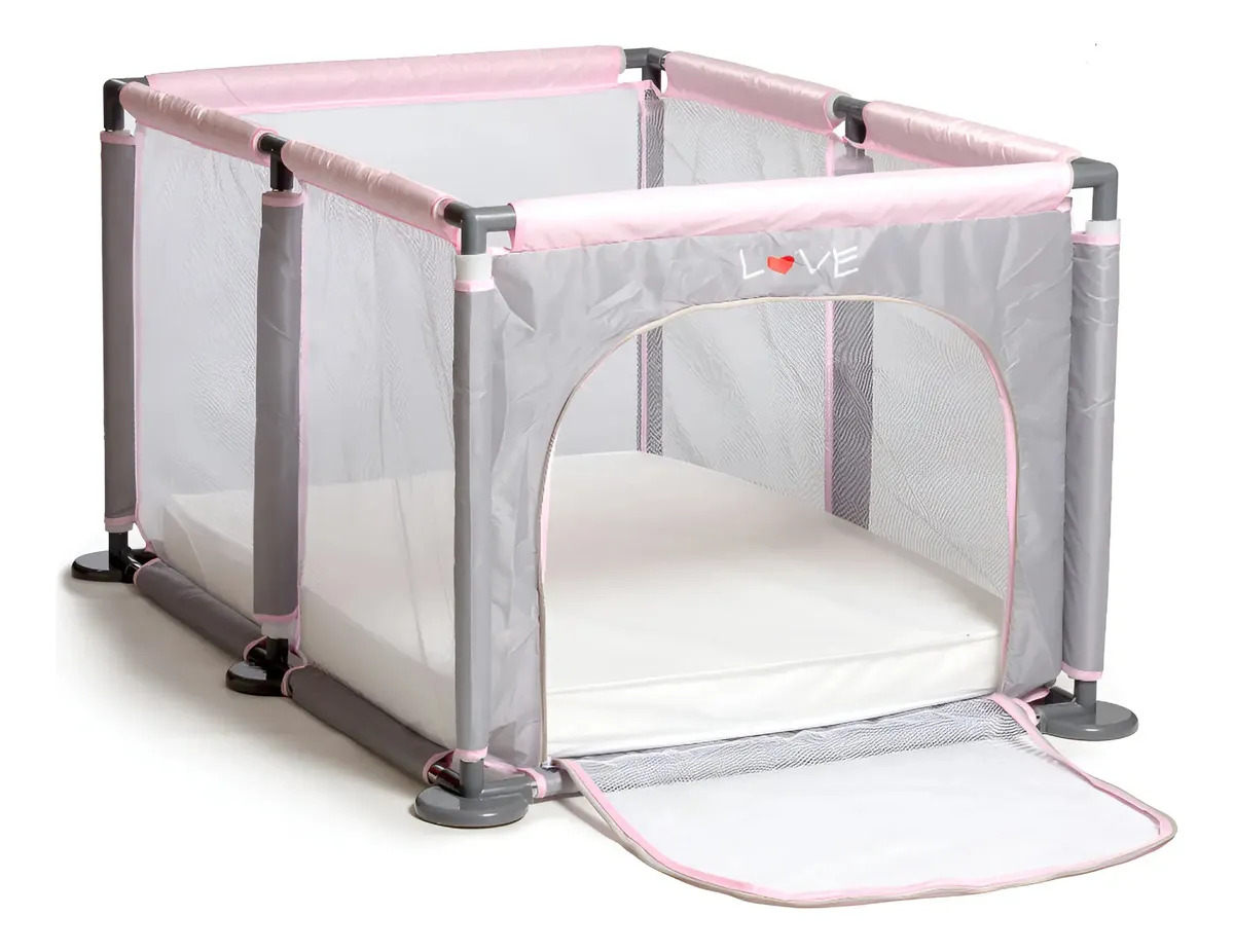 Corralito Cuna Pelotero Gimnasio Para Bebe Love 820 Color Rosa Diseño De La Tela Liso