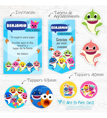 Imagen 2 de 5 de Kit Imprimible Decoración Candy Bar Baby Shark Texto Editabl