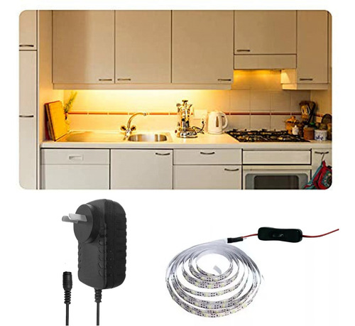 Set 5mts Tira Led Calida + Interruptor Alacena Bajo Mesada