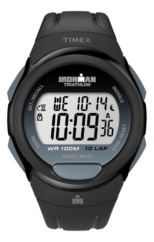 Relógio Timex Ironman Triathlon Unissex 75k608 Correia Preto Bisel Preto Fundo Prateado