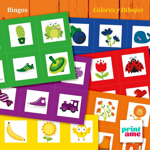 Juego Imprimible - Bingo Colores Dibujos - Niños 2 Años