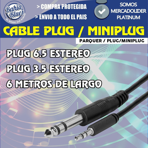 Imagen 3 de 10 de Cable Plug 6.5mm Estereo Mini Plug 3.5mm Estereo 6 Mts Cuota